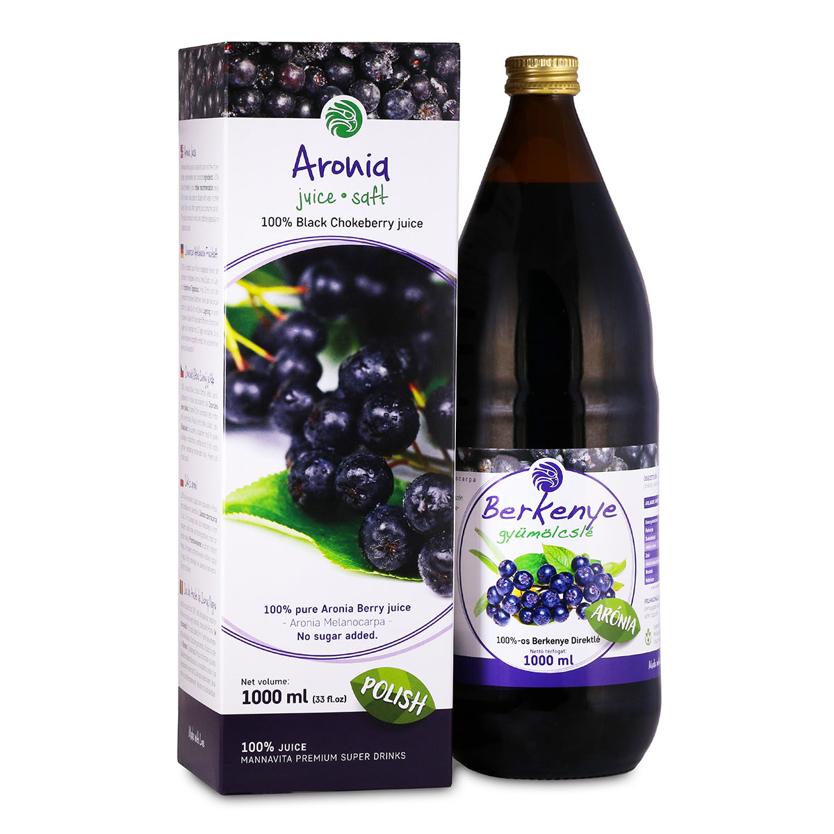 Mannavita succo di Aronia, puro spremuto al 100% • 1000 ml
