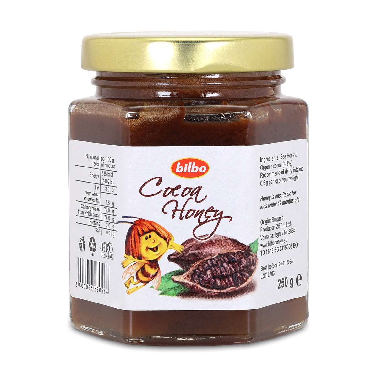 Miele di cacao crudo Bilbo • 250 g