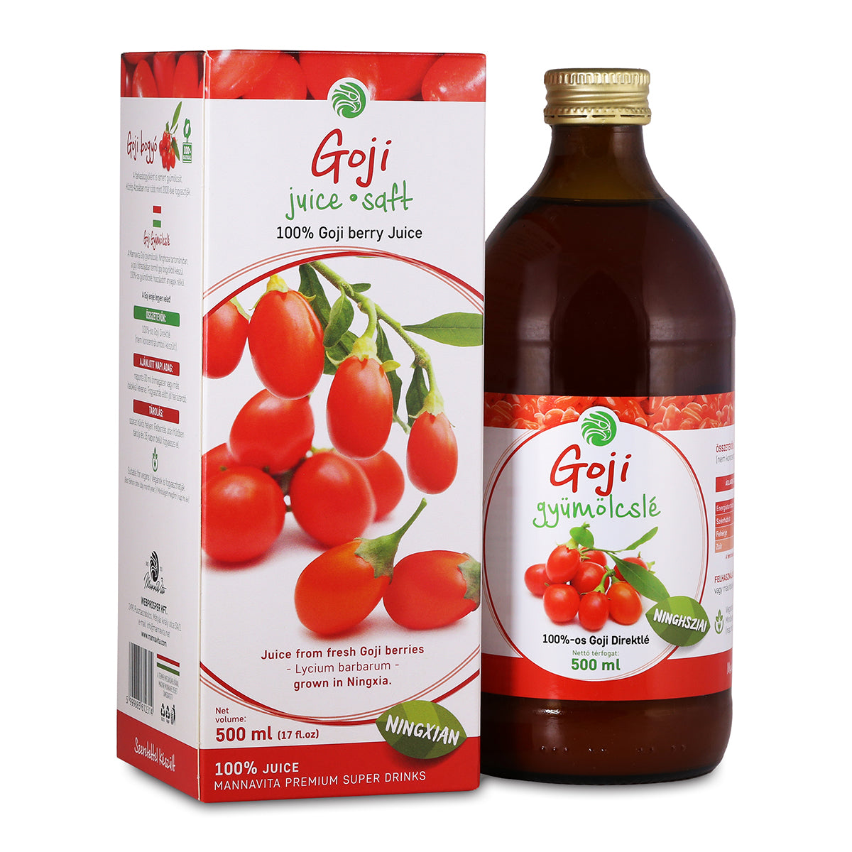 Mannavita succo di Goji, puro spremuto al 100% • 500 ml