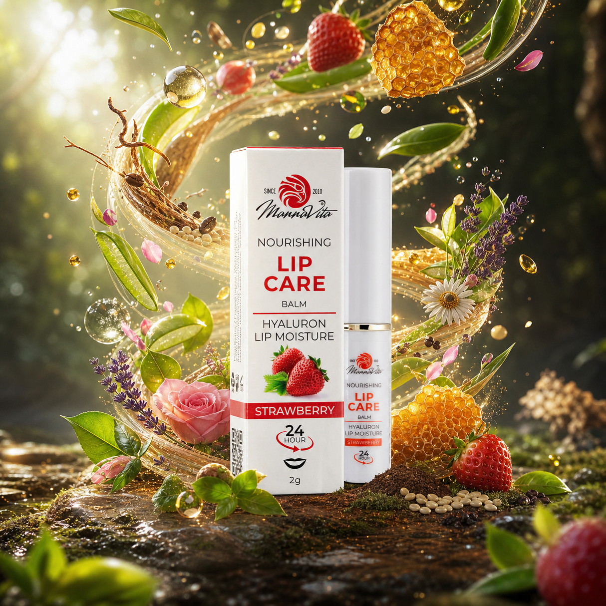 Mannavita • Balsamo labbra con Acido Ialuronico • Nutritivo profondo • FRAGOLA