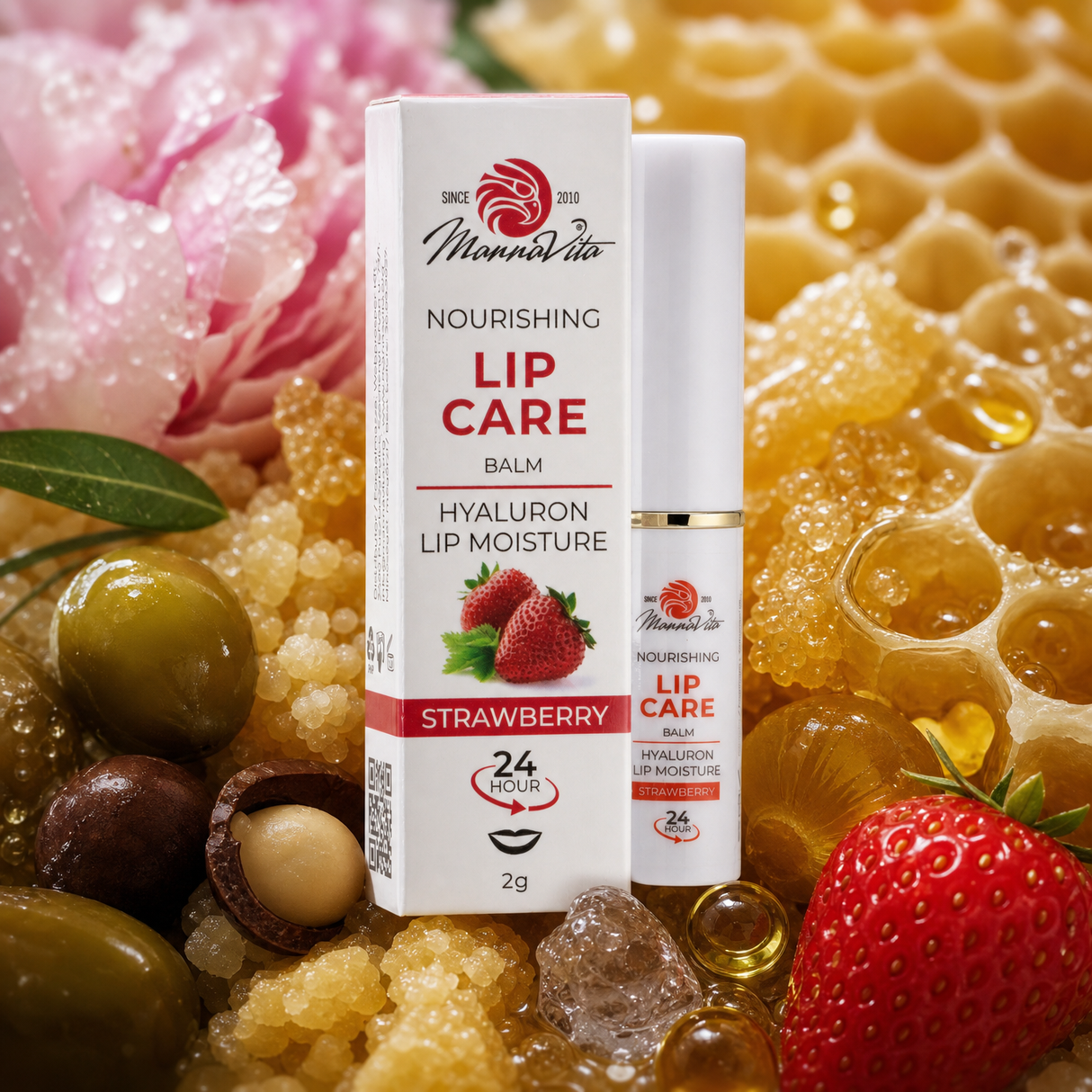 Mannavita • Balsamo labbra con Acido Ialuronico • Nutritivo profondo • FRAGOLA