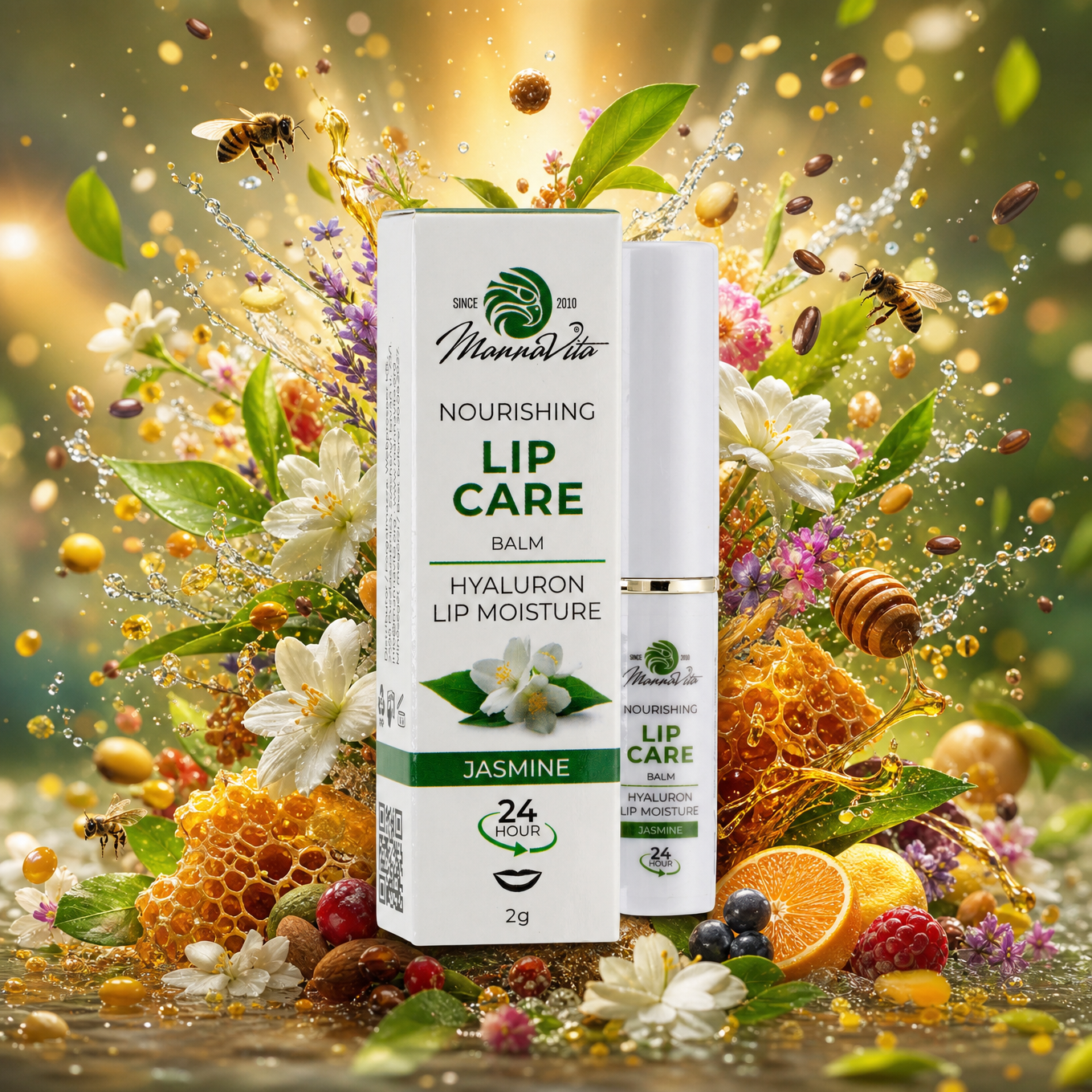 Mannavita • Balsamo labbra con Acido Ialuronico • Nutritivo profondo • JASMINE