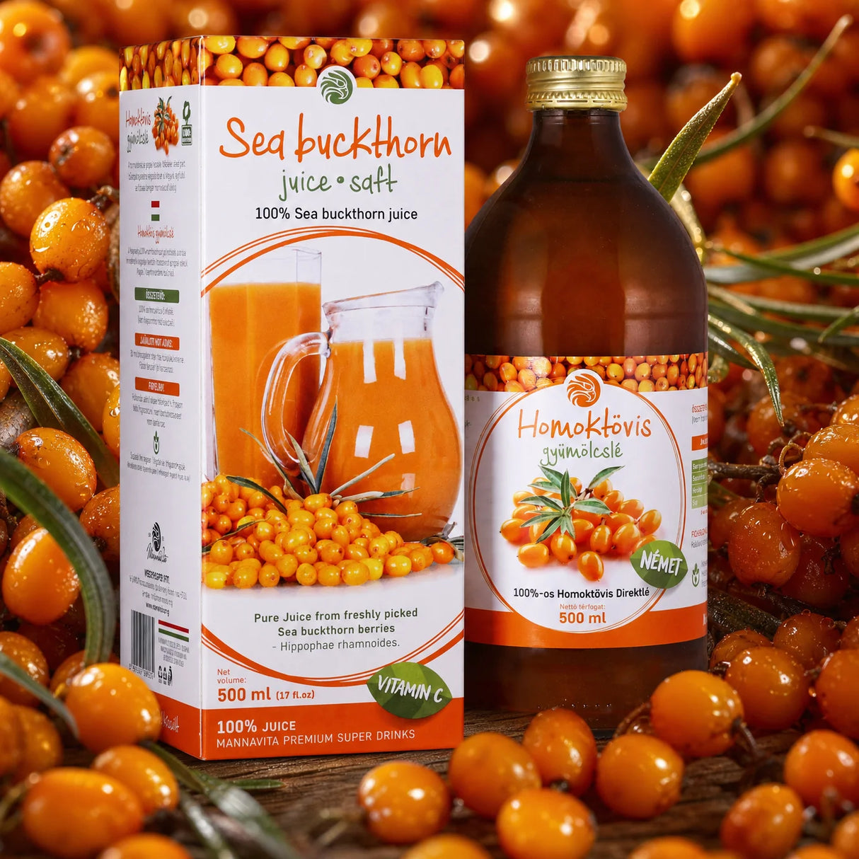 Mannavita succo di Olivello spinoso, puro spremuto al 100% • 500 ml