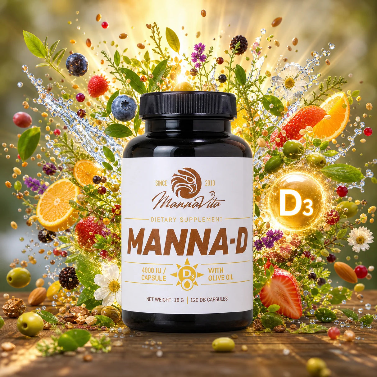 MANNA-D Vitamina D3 in olio d'oliva 4000 UI • 120 capsule